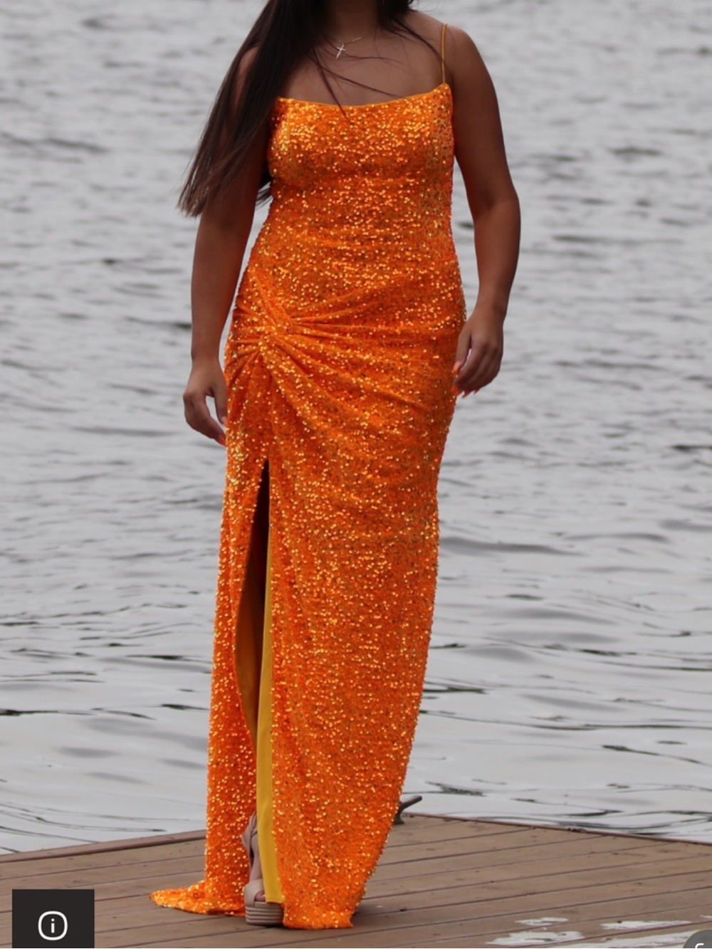 Sophia Thomas Orange Sequin Knot Dress with Side Slit